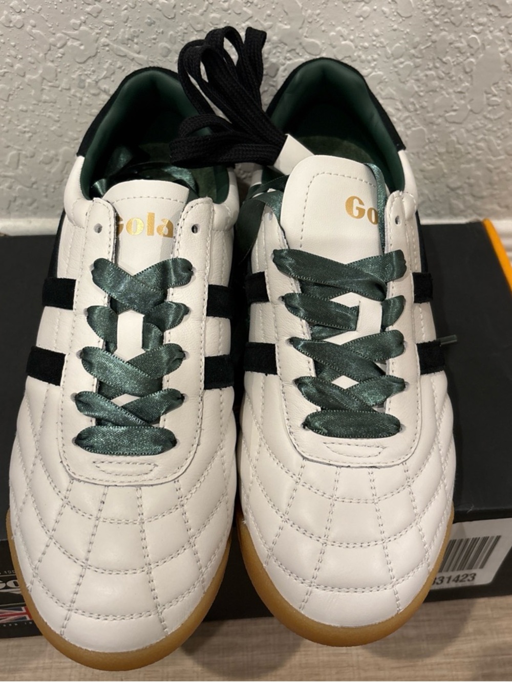 Gola White Leather Sneakers with Dark Green Accents
